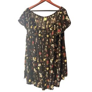 Faded Glory Blouse Womens 4X Black Tunic Off Shoulder Floral Milkmaid Whimsigoth